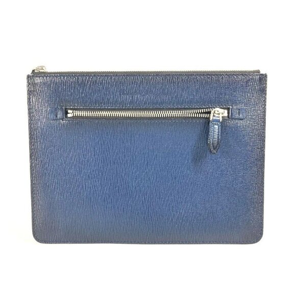 Salvatore Ferragamo logo Pouch with strap Clutch bag Leather Navy - Picture 1 of 16
